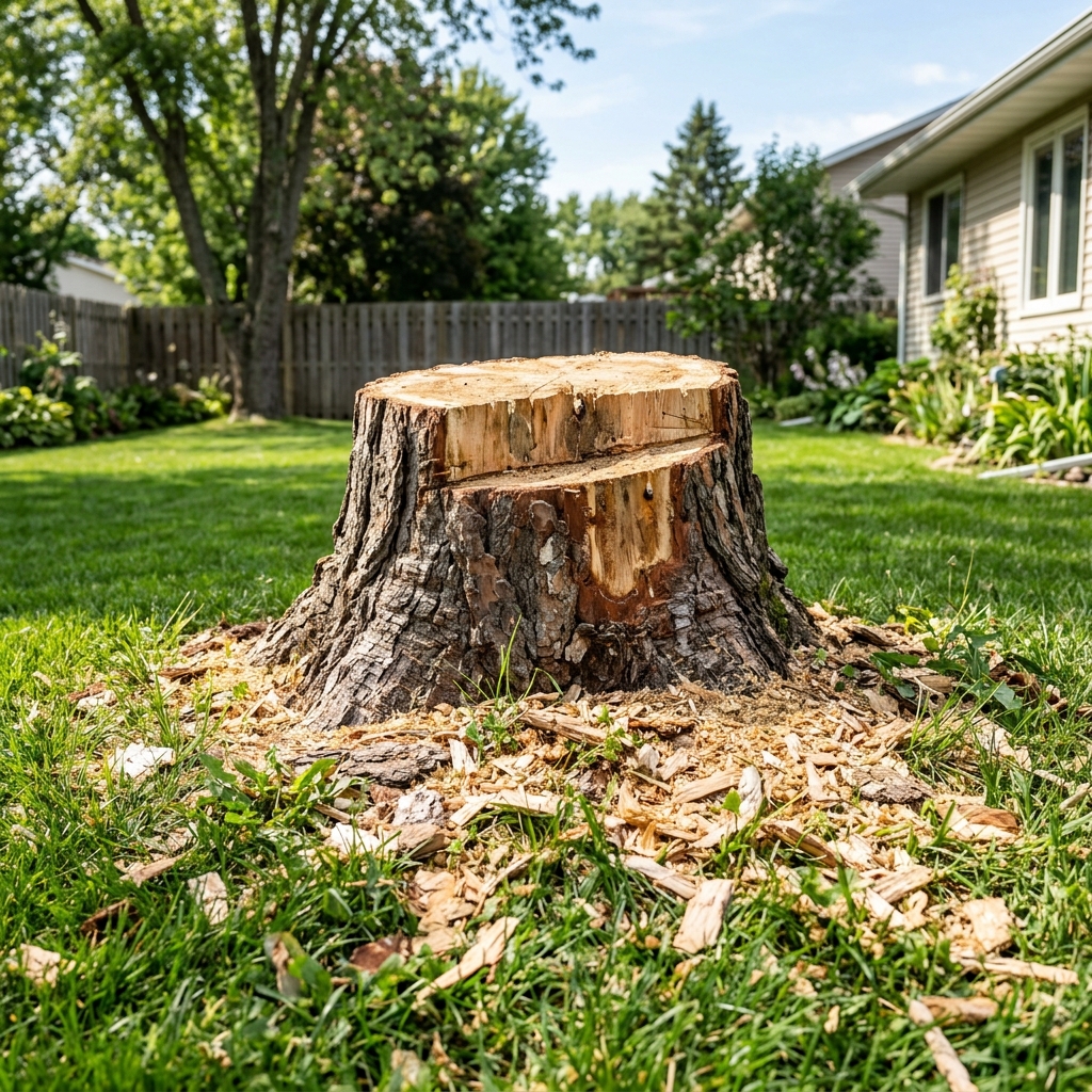 Before — Large Backyard Stump Ground Flush For Lawn Space